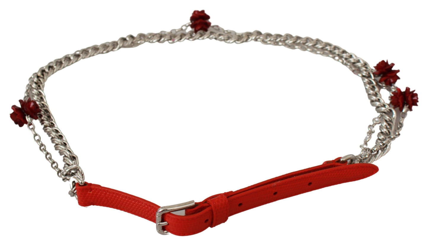 Dolce & Gabbana Elegant waist belt with floral rose in bright red