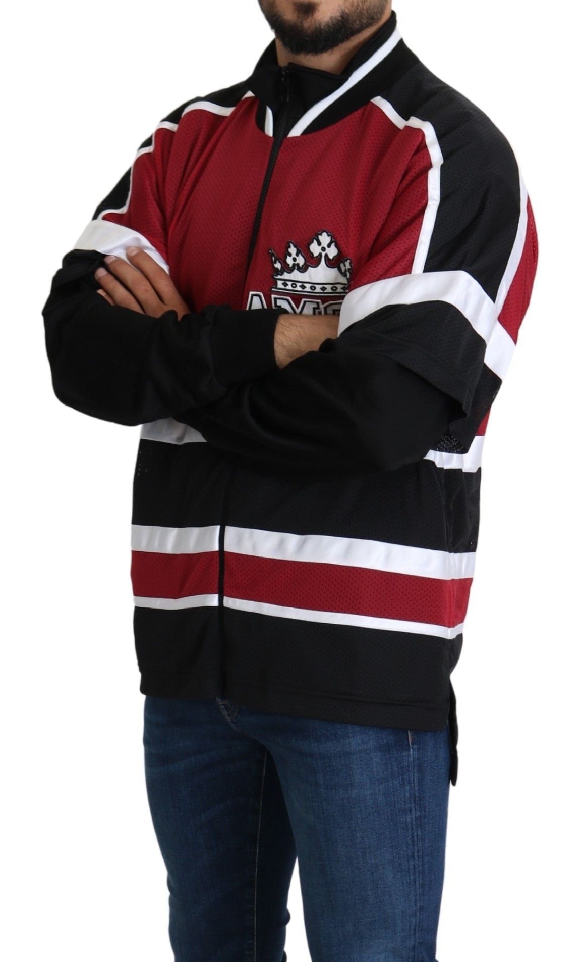 Dolce & Gabbana Elegant Full Zip -villapaita mustana ja punaisena