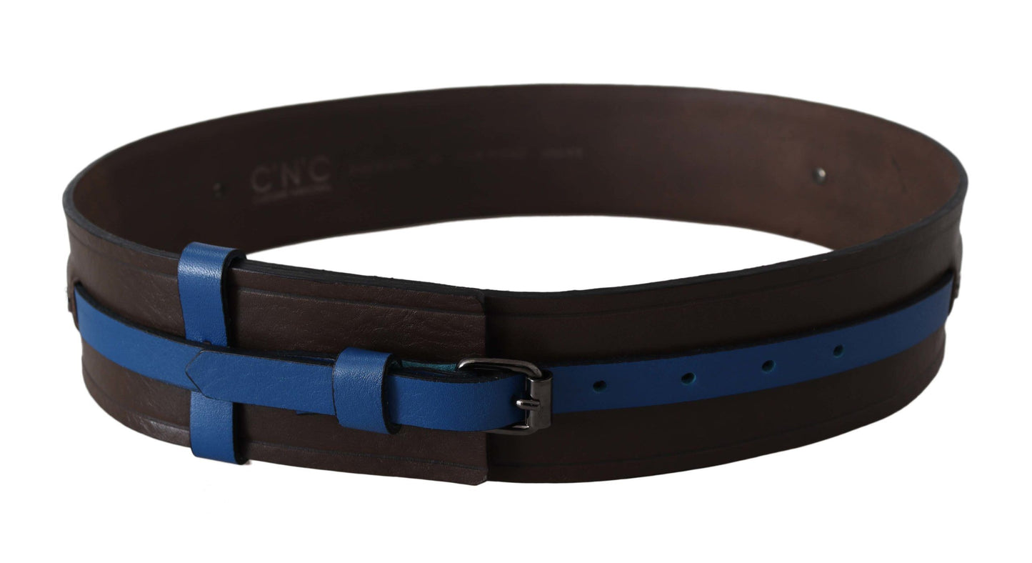 Costume National Elegant brown leather belt with blue lining