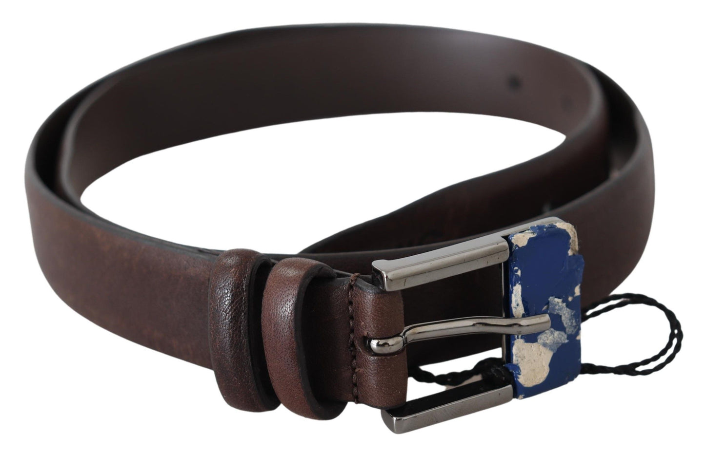 Costume National Elegant classic brown leather belt with silver buckle