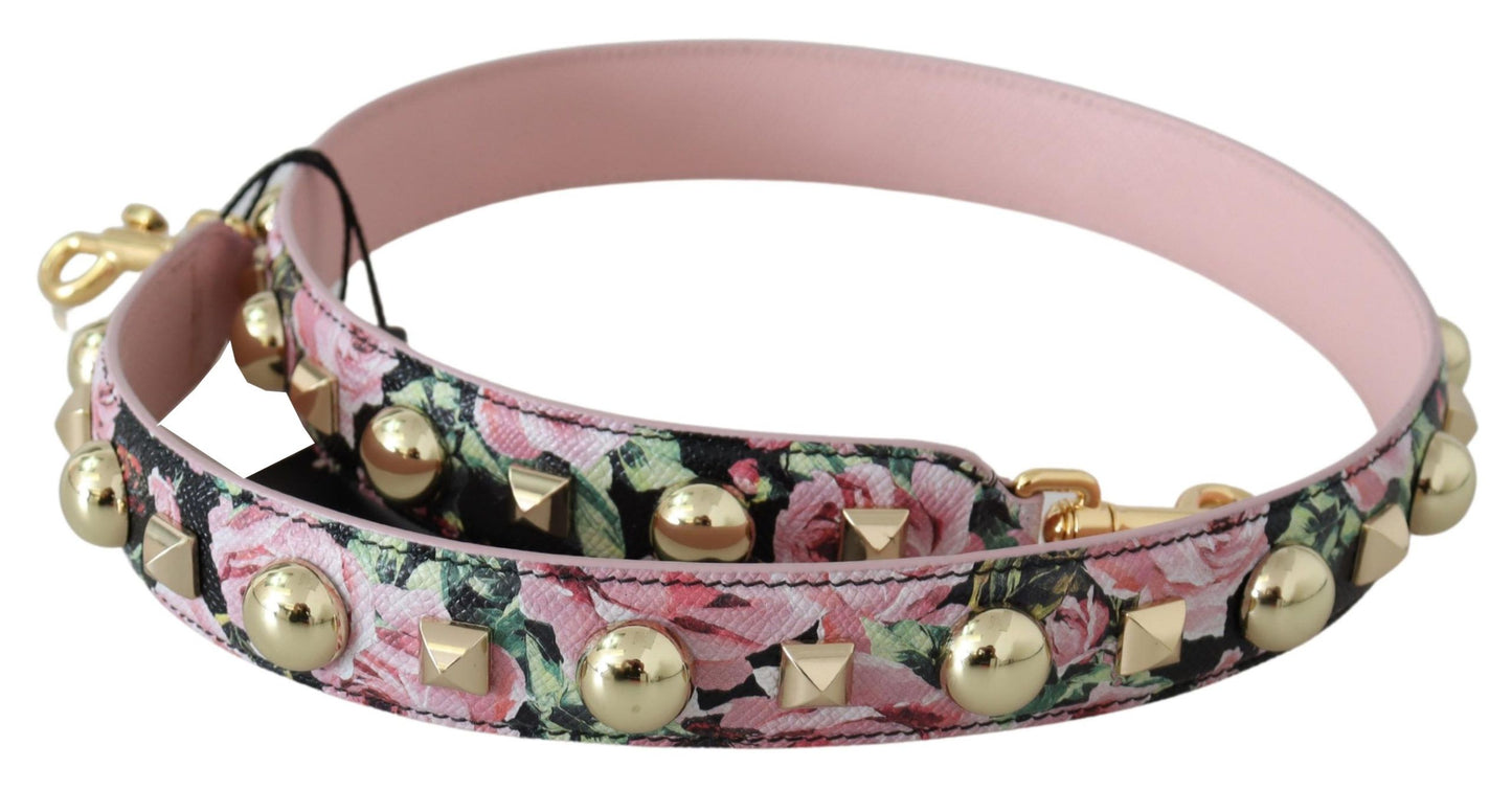 Dolce & Gabbana Floral Leather Bracelet with Gold Studs in Pink