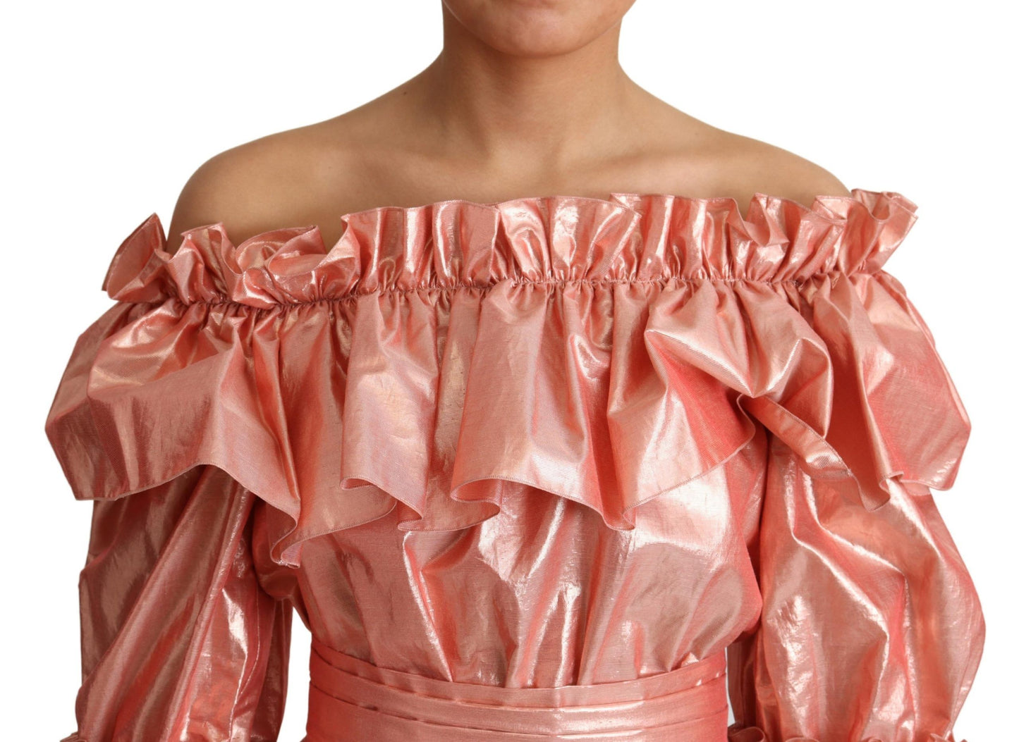 Dolce & Gabbana Pink Metallic Ruffle Dress Elegance