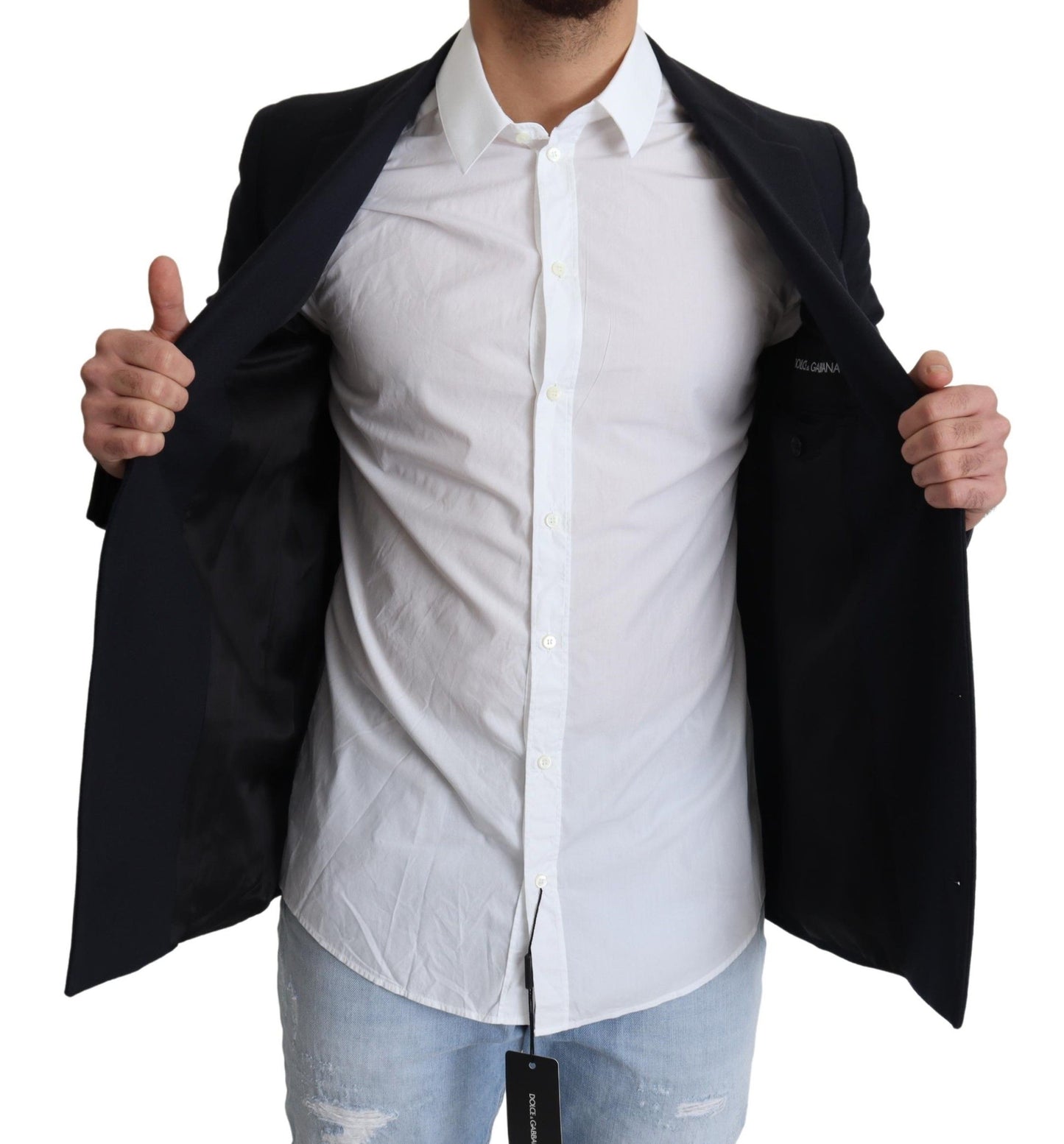 Dolce & Gabbana Tyylikäs tummansininen neitsytvillatakki miehille