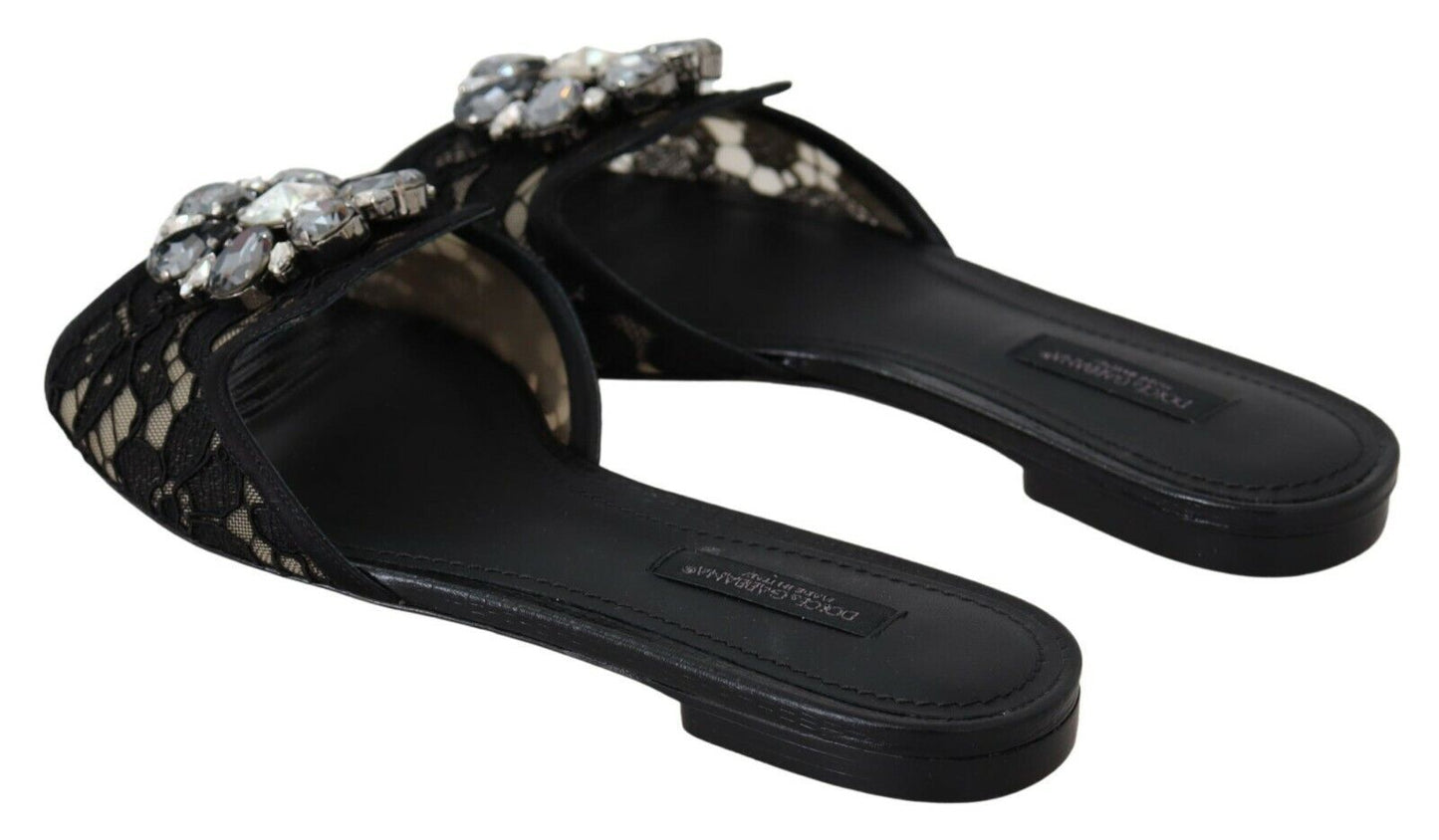 Dolce & Gabbana Elegant black lace mules with floral decoration