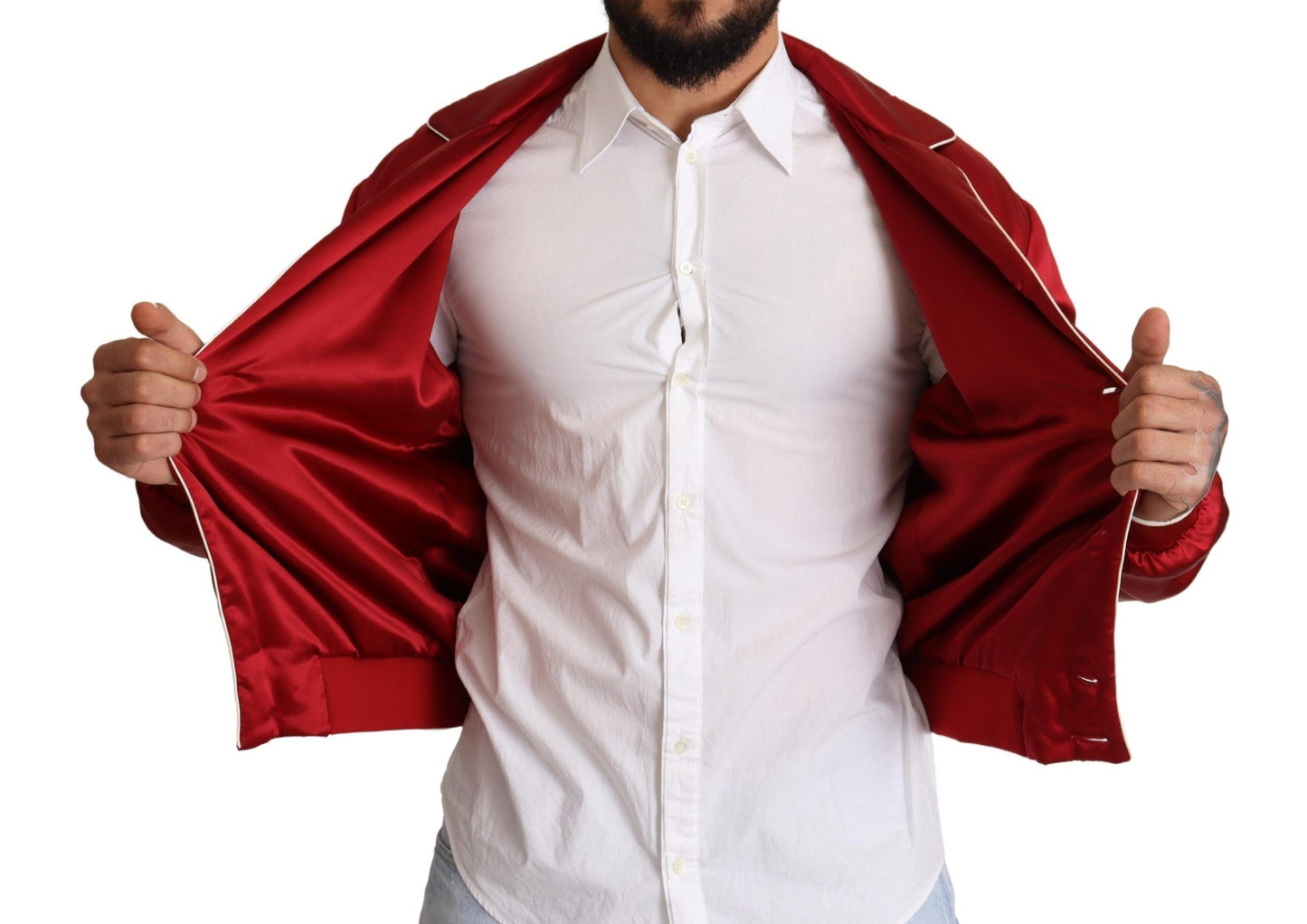 Dolce & Gabbana upea Red Silk Bomber -takki