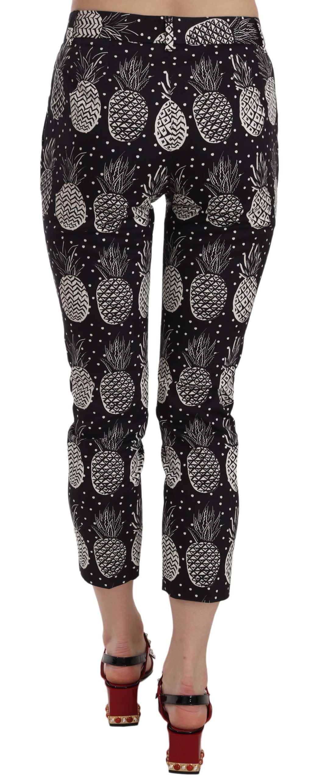 Dolce & Gabbana Chic Black Ananas Print Skinny Capri Pants