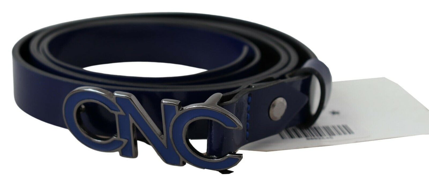 Costume National Slim Dark Blue Leather Belt for Fashion