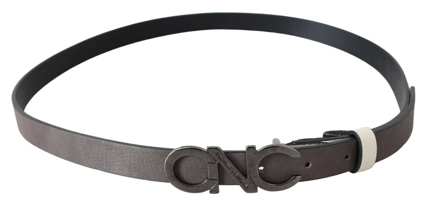 Costume National Metallic grey fashion belt made of Italian leather