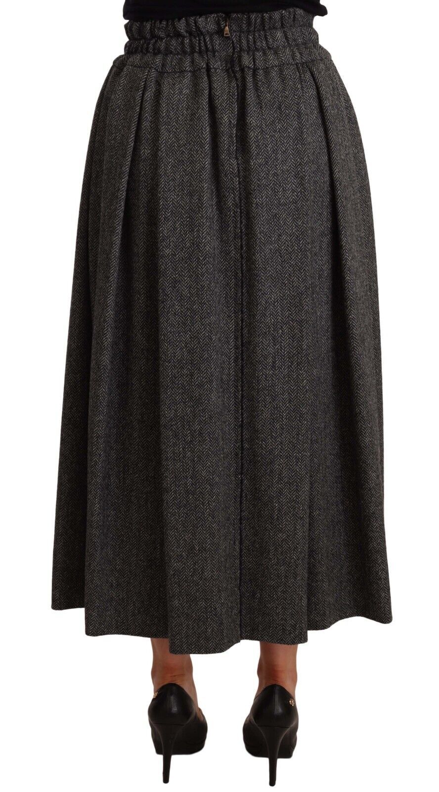 Dolce & Gabbana Elegant wool midi skirt in A-line and grey zigzag