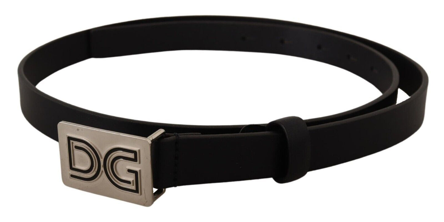 Dolce & Gabbana Elegant black leather belt with silver buckle