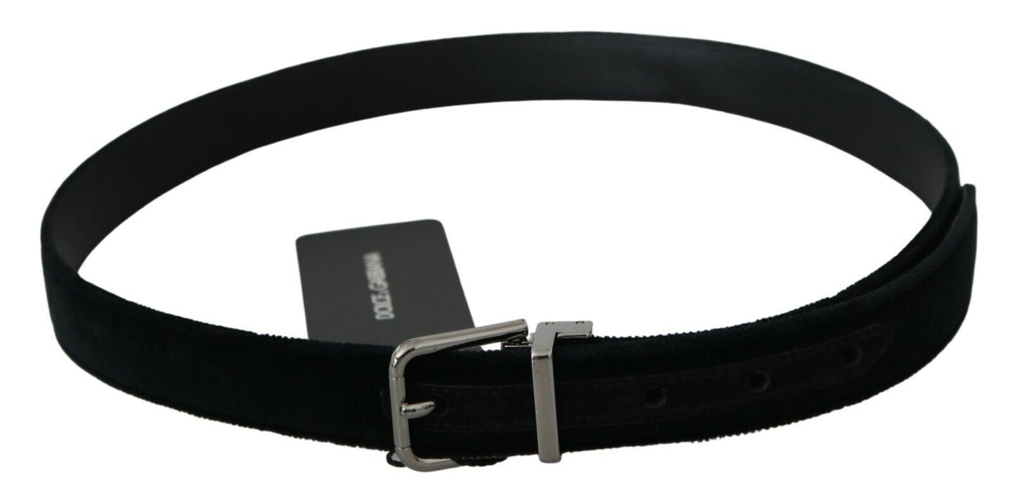 Dolce & Gabbana Elegant black leather belt with velvet interior