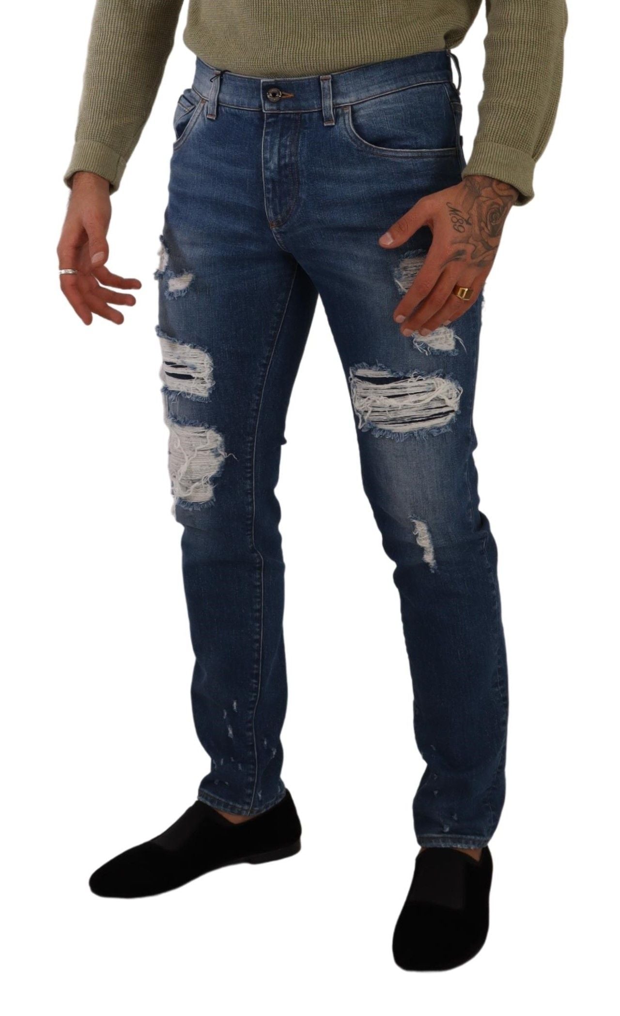 Dolce & Gabbana Elegant Distressed Slim Fit Denim Farkut
