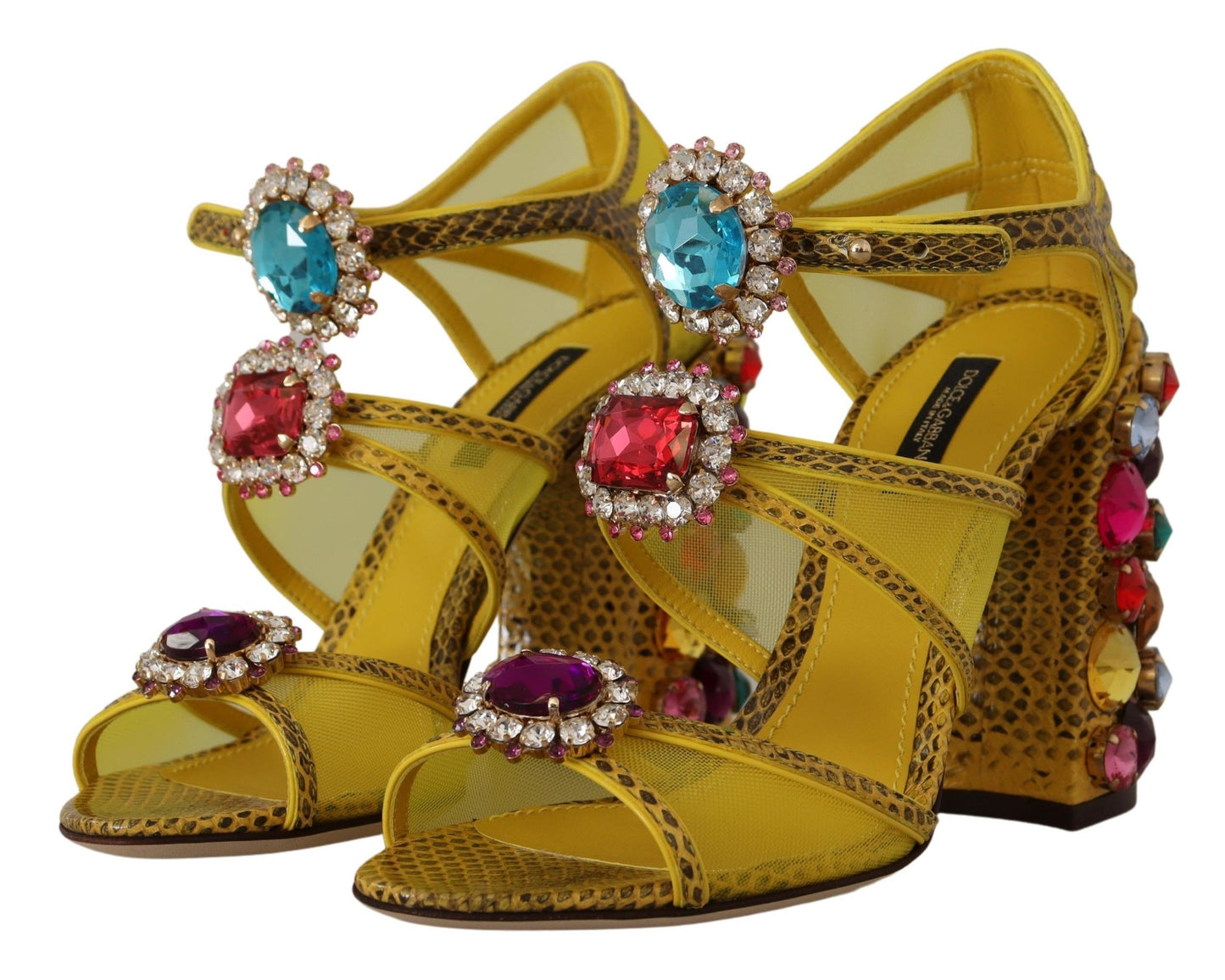 Dolce & Gabbana Stunning yellow leather sandals with crystal embellishments