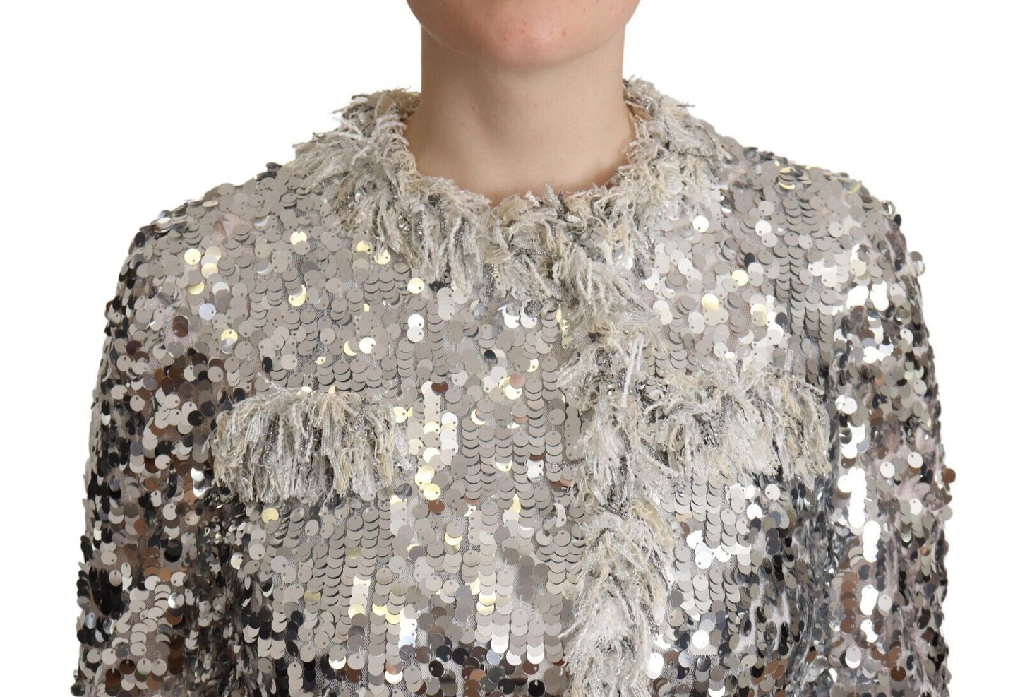 Dolce & Gabbana Chic Silver Sequin Jacket Coat