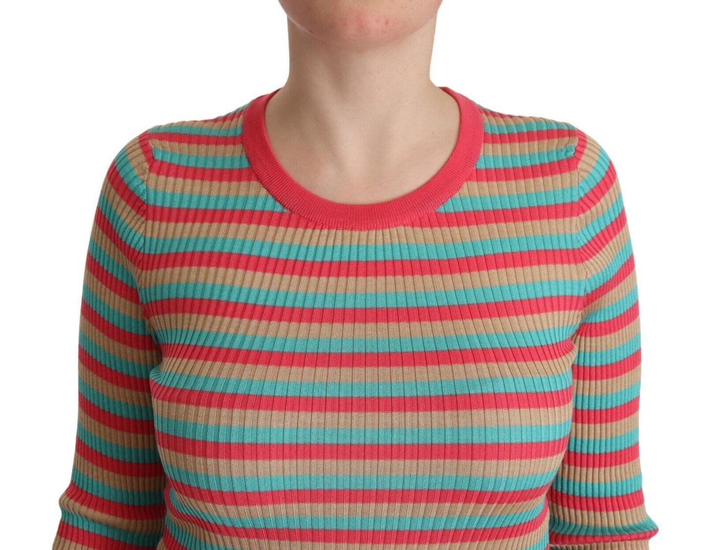 Dolce & Gabbana Elegant striped silk round neck sweater