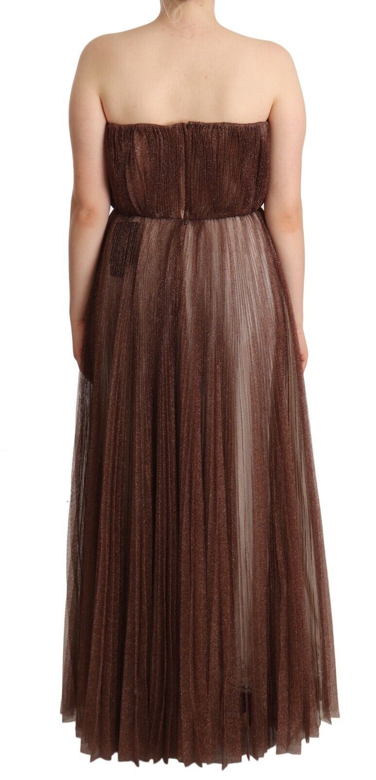 Dolce & Gabbana Elegant long dress in metallic bronze