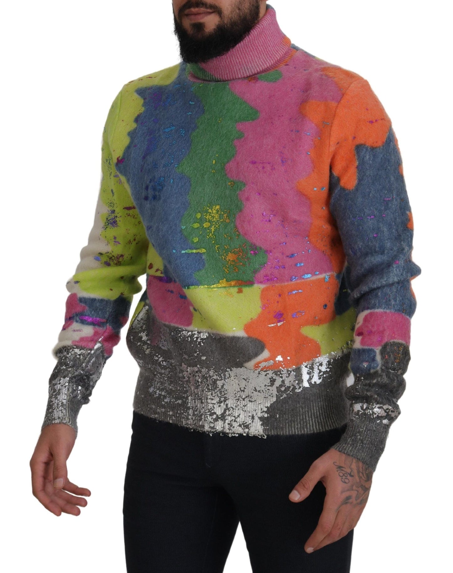 Dolce & Gabbana multicolor turtleneck sweater with TV motif