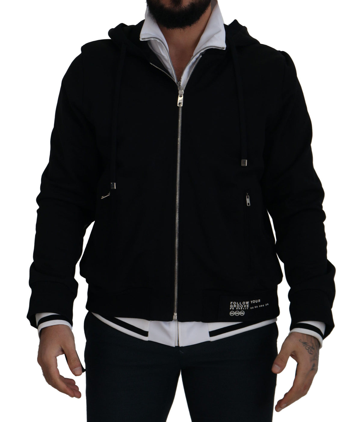 Dolce & Gabbana Elegantti musta bomber-takki hupulla