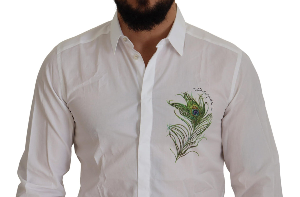 Dolce & Gabbana Elegant White Peacock Feather -paita