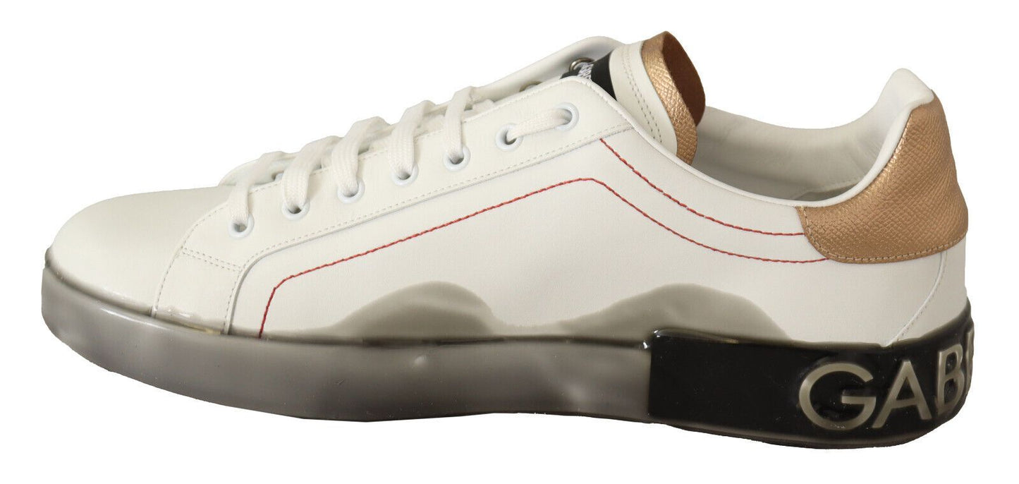 Dolce & Gabbana Elegant Leather Sneakers in White and Gold