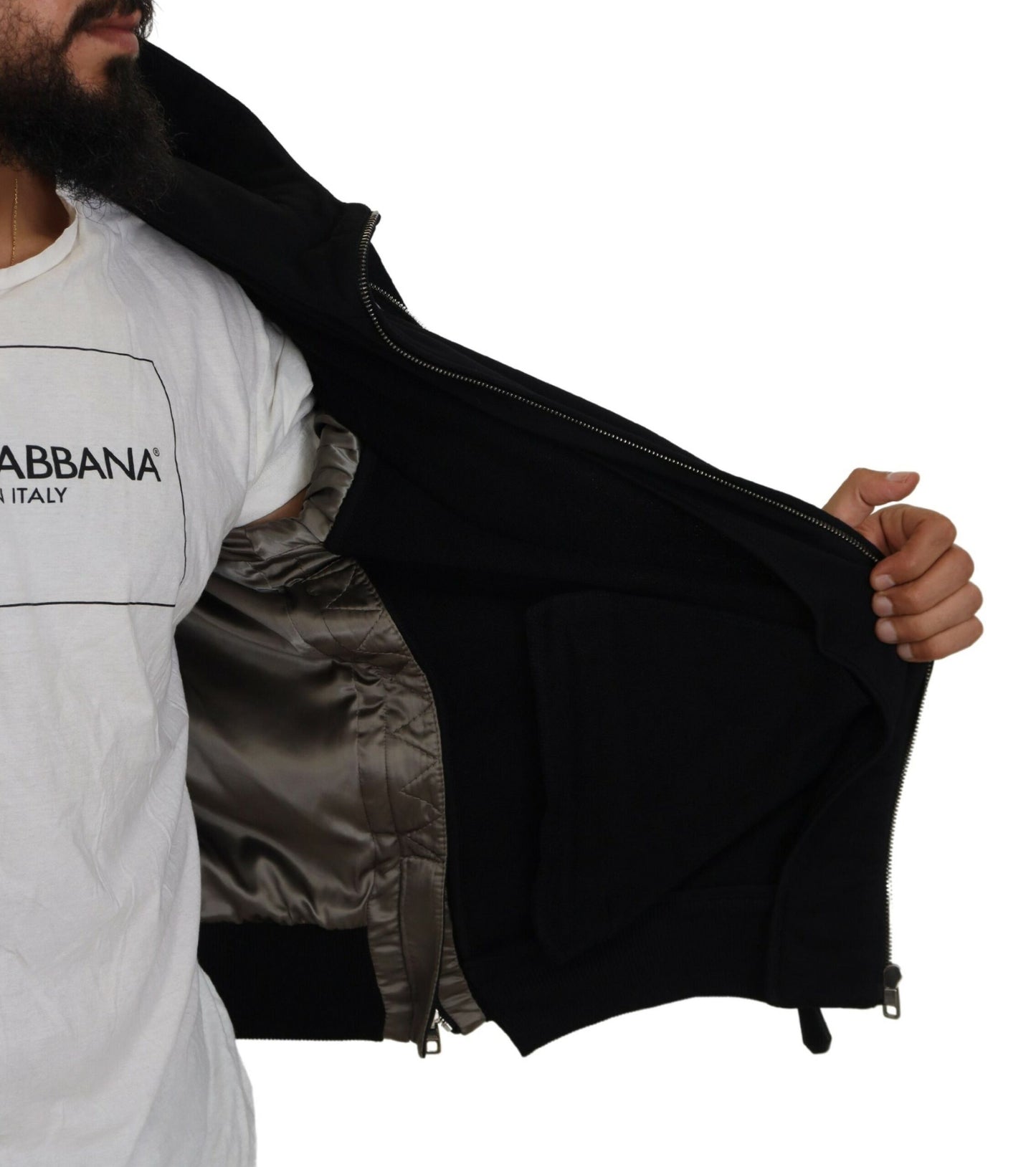 Dolce & Gabbana Smooth Black Hooded Bomber Jacket