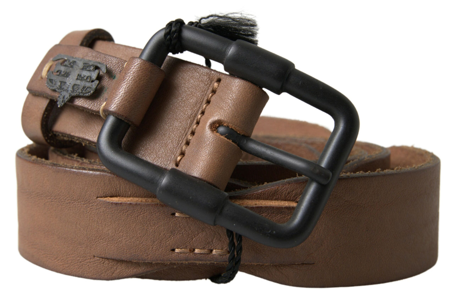 Ermanno Scervino Elegant brown leather belt with black metal buckle