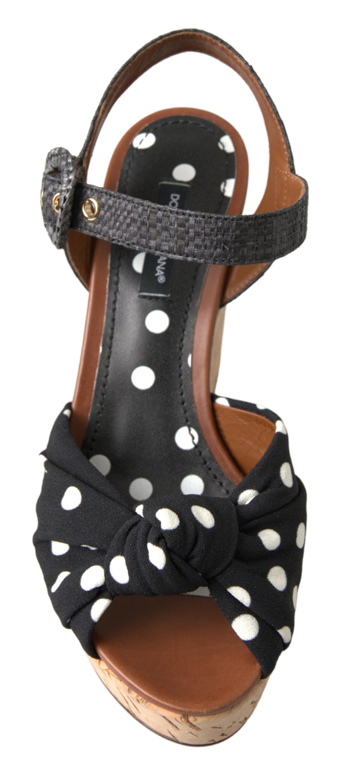 Dolce & Gabbana Black Wedges Polka Dotted Ankle Strap Shoes Sandals
