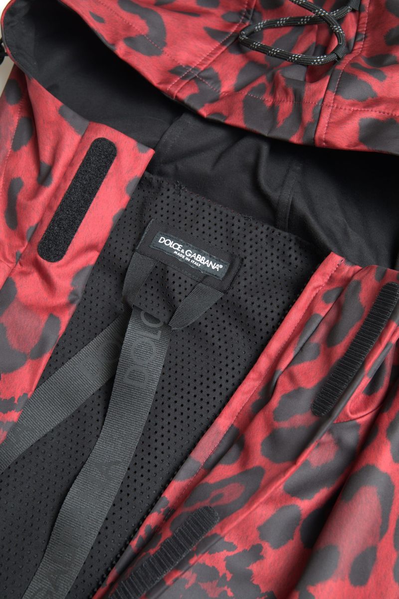 Dolce & Gabbana Kirkkaan punainen leopardikuvioinen hupullinen takki