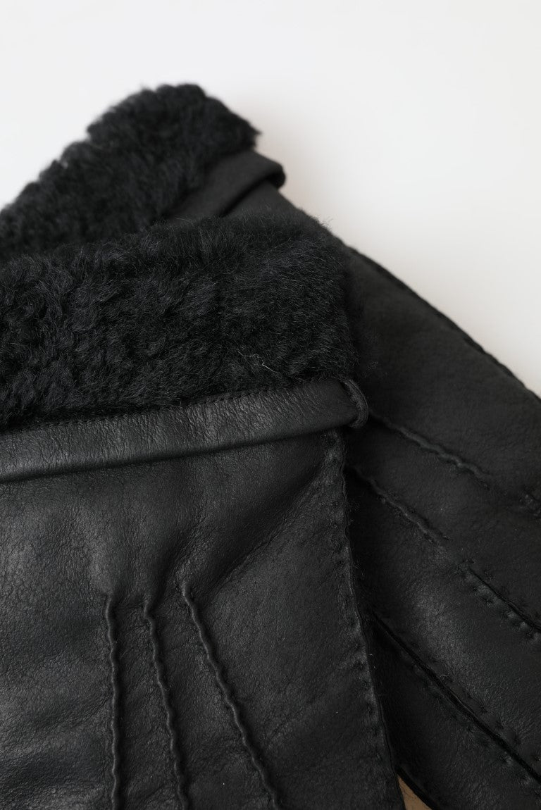 Dolce & Gabbana Elegant black leather winter gloves