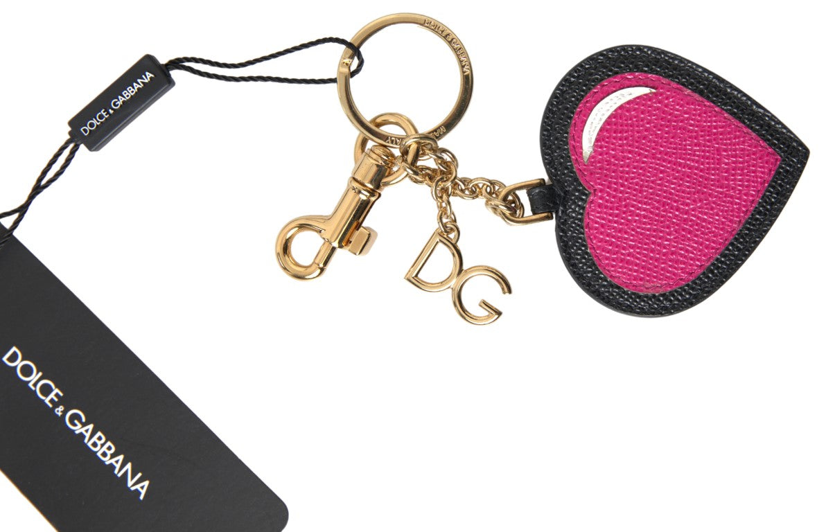 Dolce & Gabbana Elegant keychain in black leather with fuchsia accent