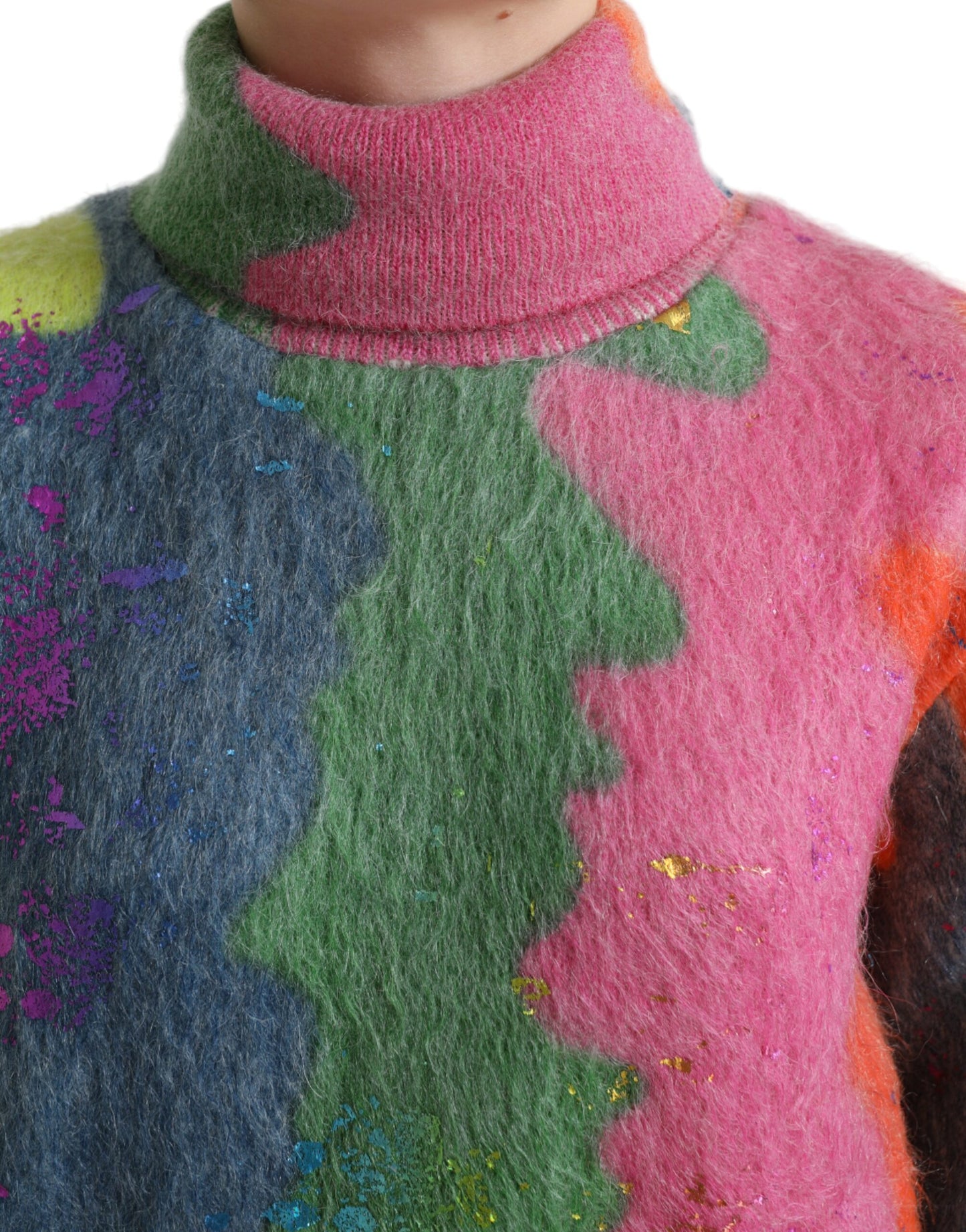 Dolce & Gabbana Multicolor Mohair Turtleneck Sweater with Stripes