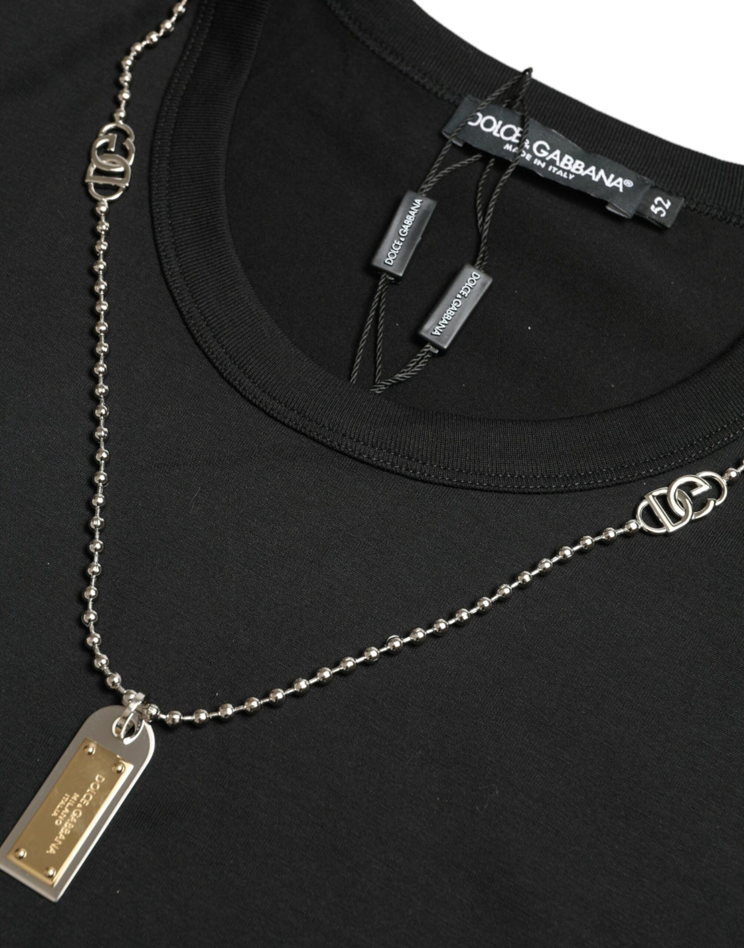 Dolce & Gabbana Plain cotton T-shirt with round neck and chain detail