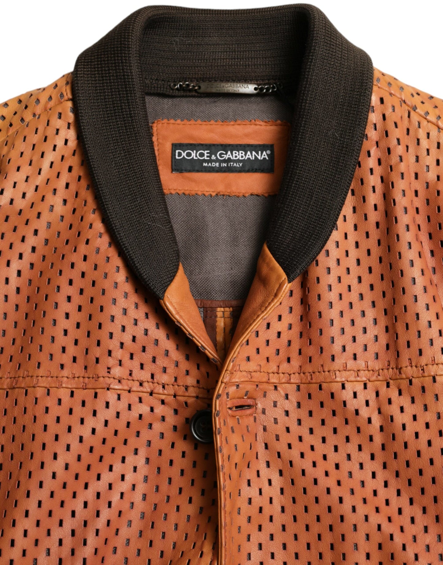 Dolce & Gabbana Elegant leather bomber jacket with perforation