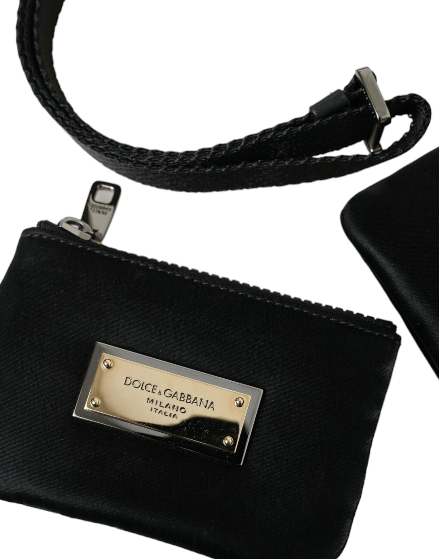 Dolce & Gabbana Elegant black nylon leather bag with silver details