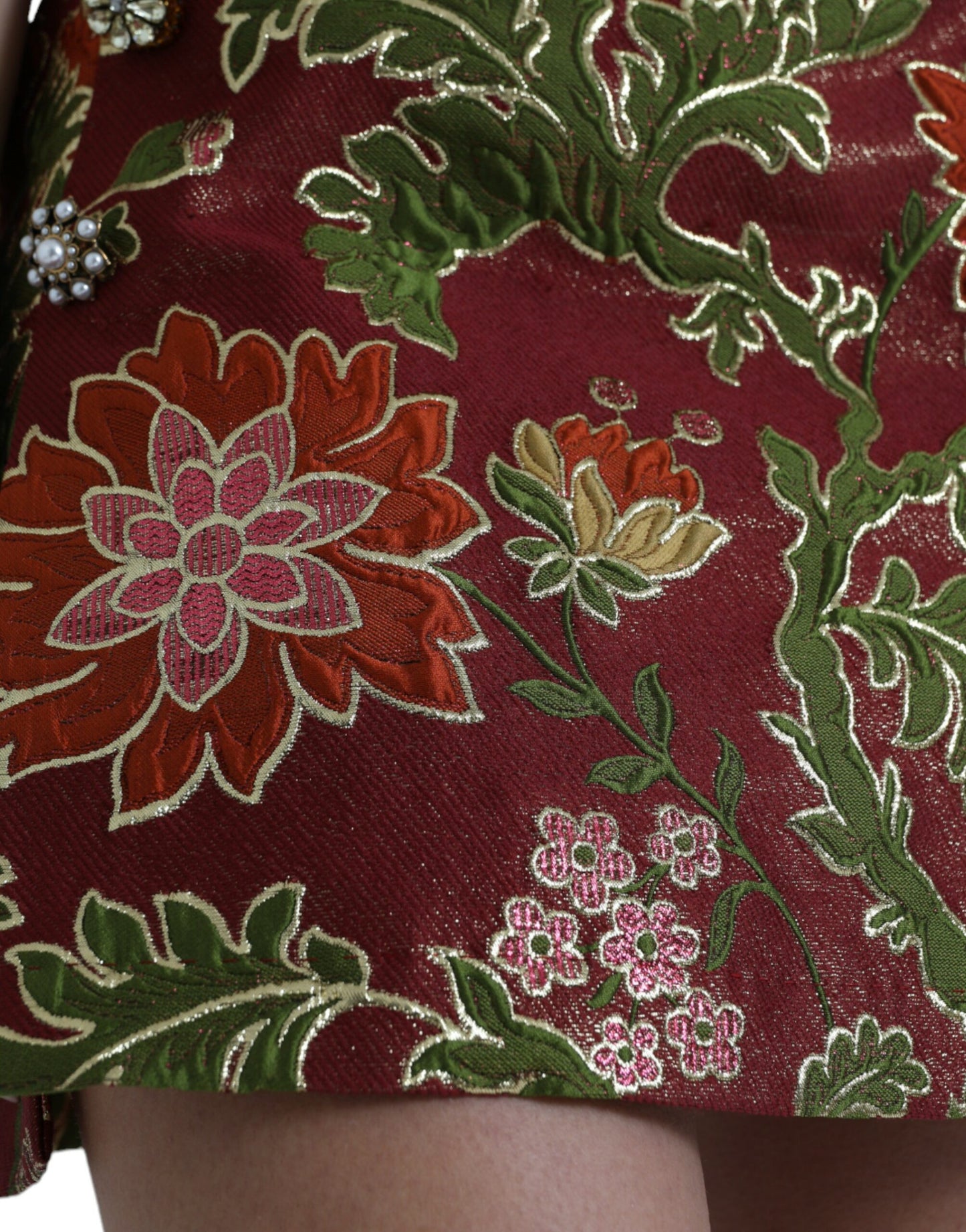 Dolce & Gabbana Maroon kukkainen jacquard-minihame