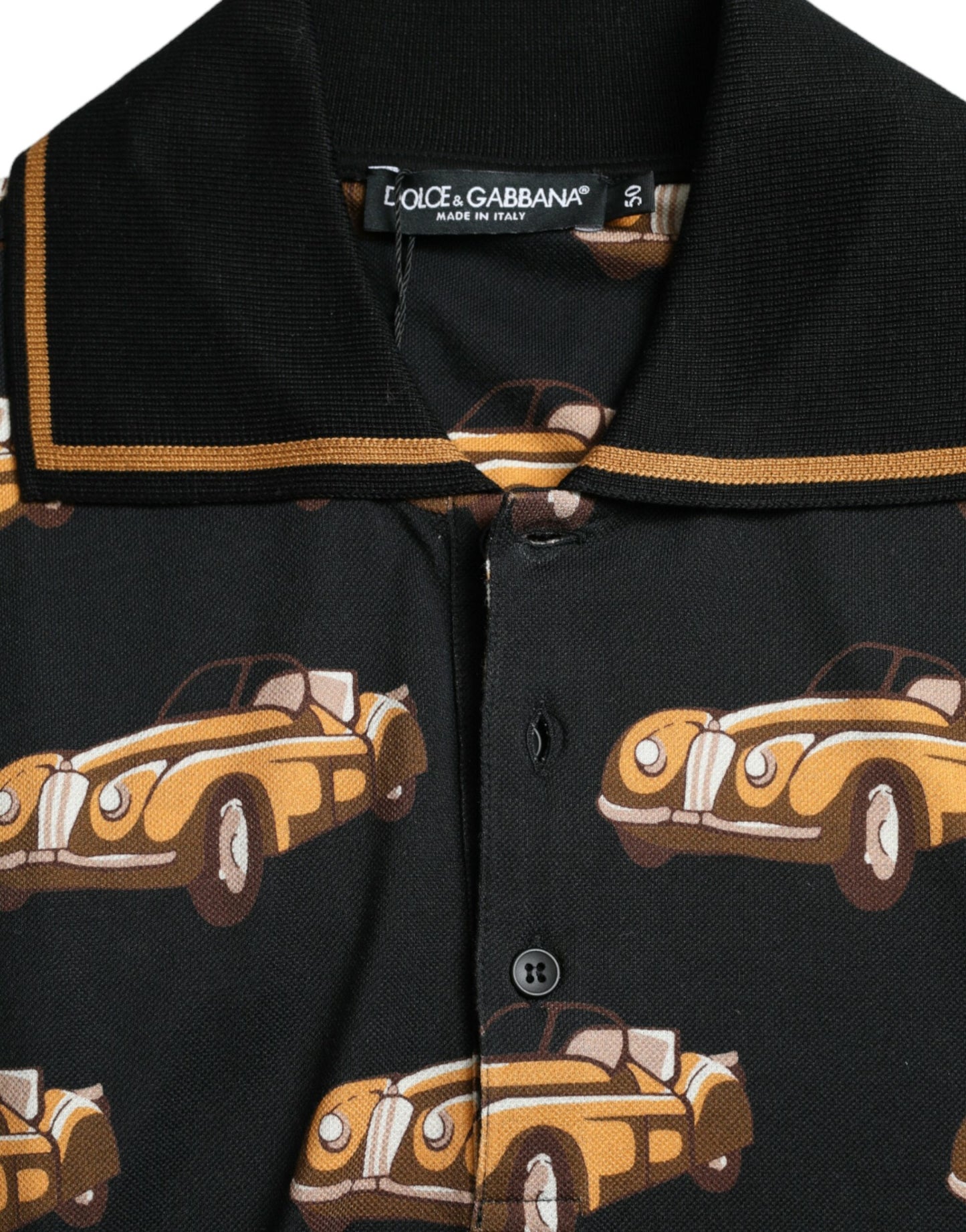 Dolce & Gabbana Black Short Sleeve Polo T-Shirt with Car Print