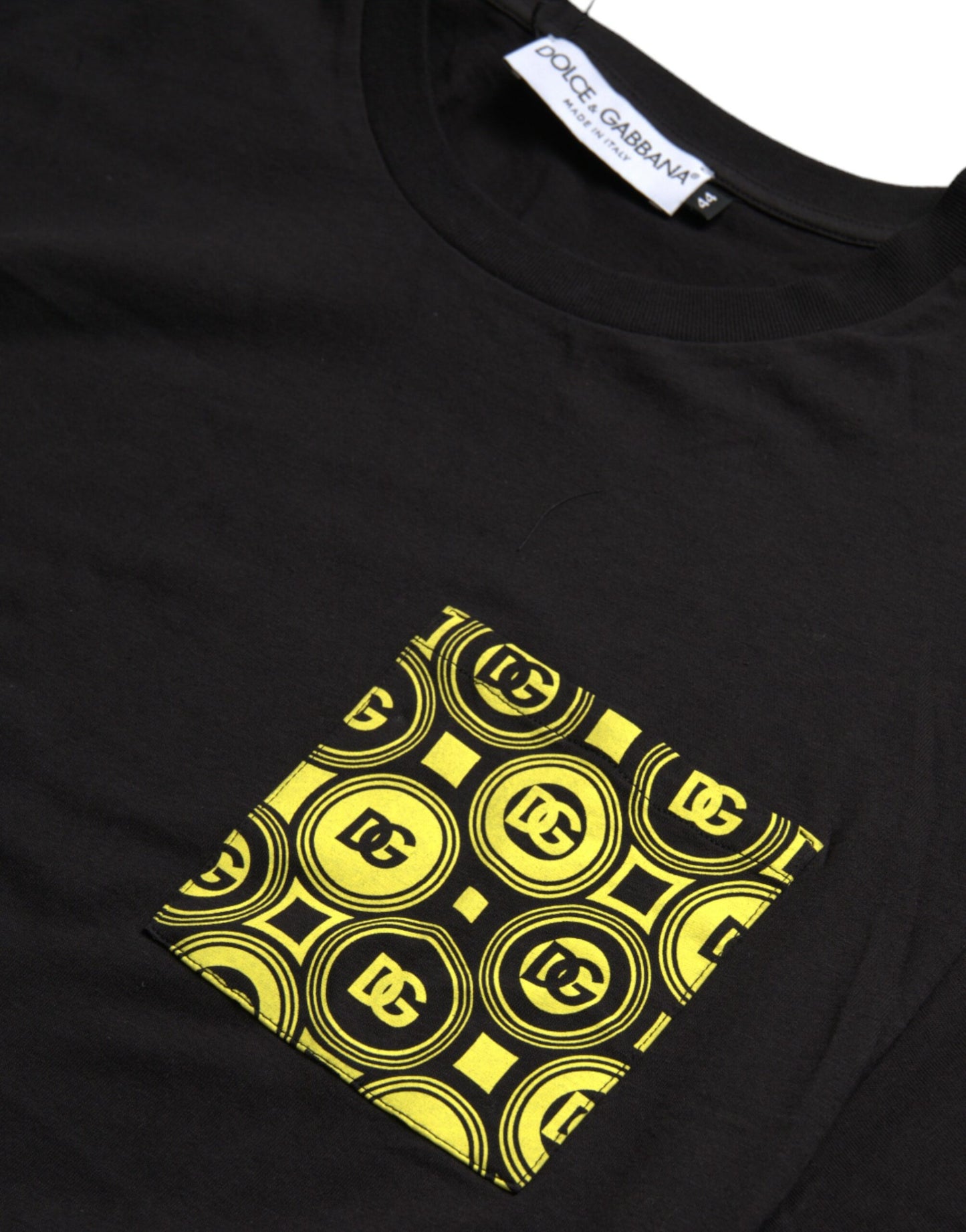 Dolce & Gabbana Black T-shirt with printed pocket in cotton with round neck