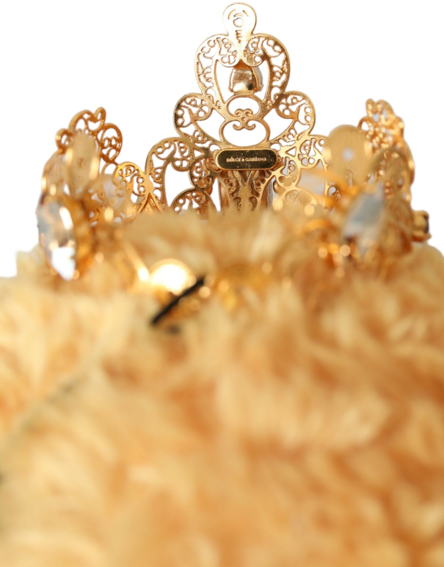 Dolce & Gabbana Brown Teddy Bear Gold Crystal Crown Headband Tiara