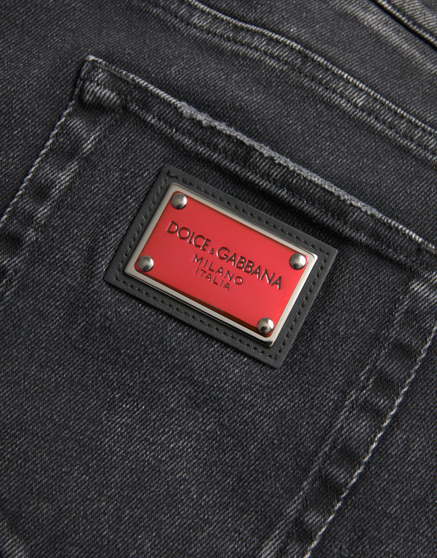 Dolce & Gabbana Grey Cotton Stretch Skinny Denim Jeans with Logo