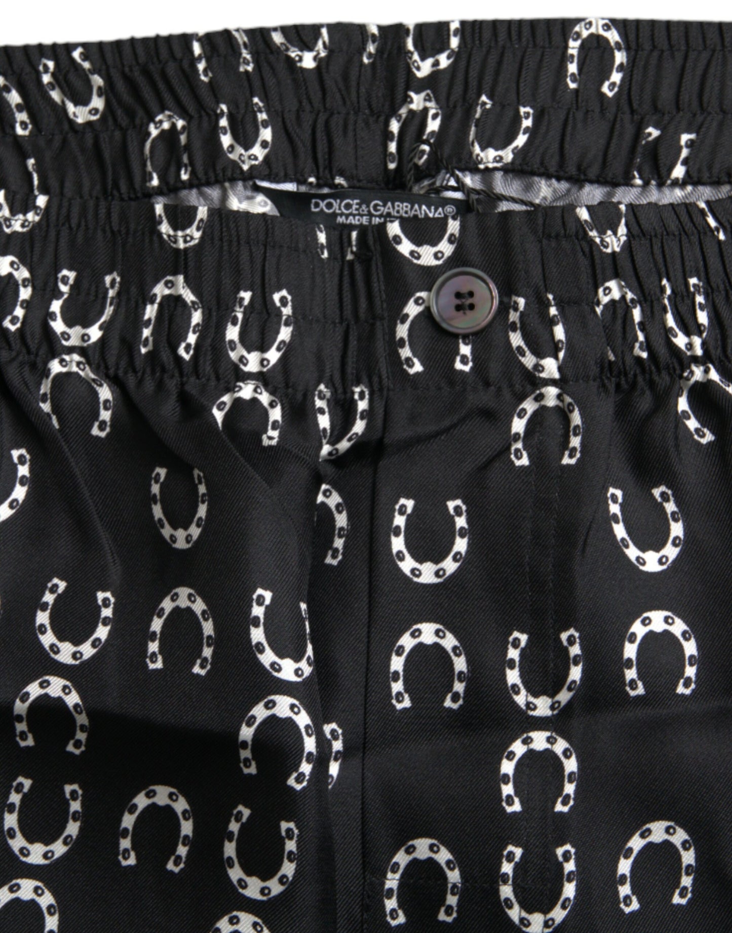 Dolce & Gabbana Black silk trousers with horseshoe pattern
