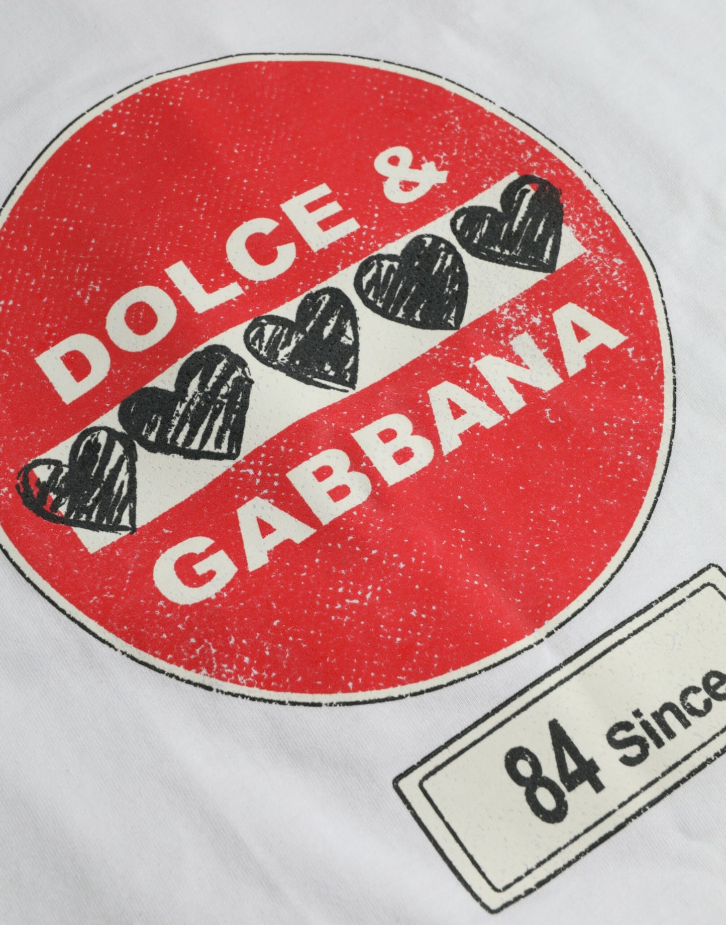 Dolce & Gabbana White Amor Heart Cotton Crewneck Short Sleeve T-Shirt