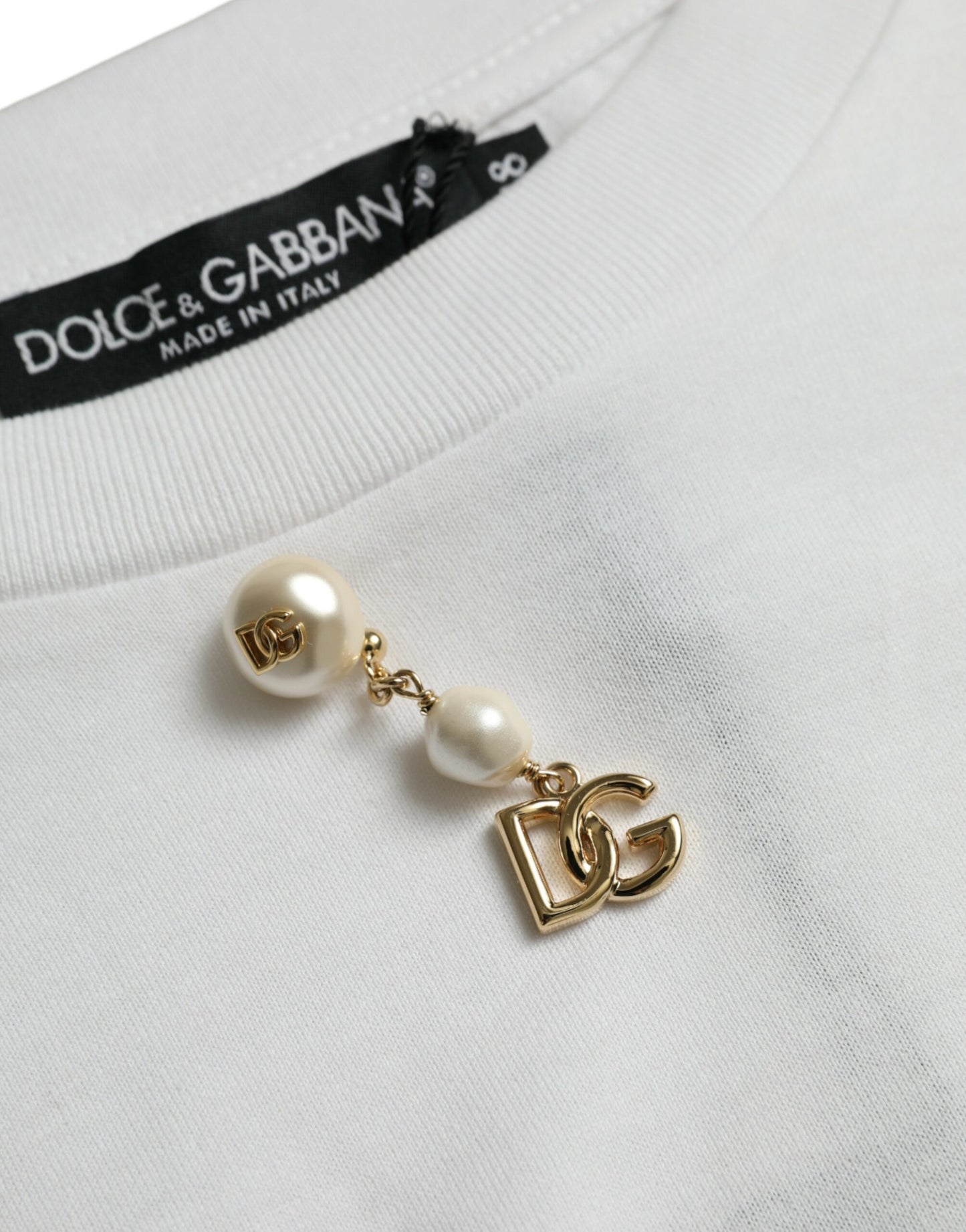 Dolce & Gabbana White cotton crew neck T-shirt with embellishments