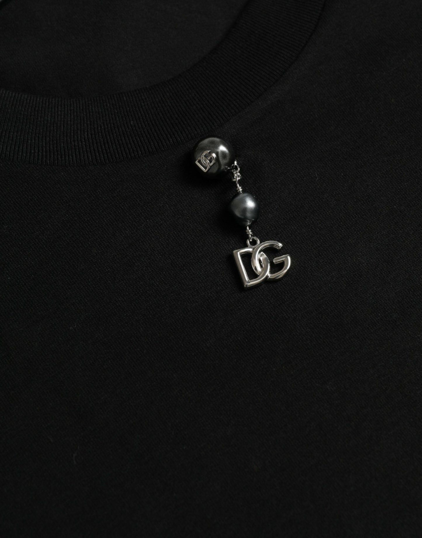 Dolce & Gabbana Black cotton crew neck T-shirt with embellishments
