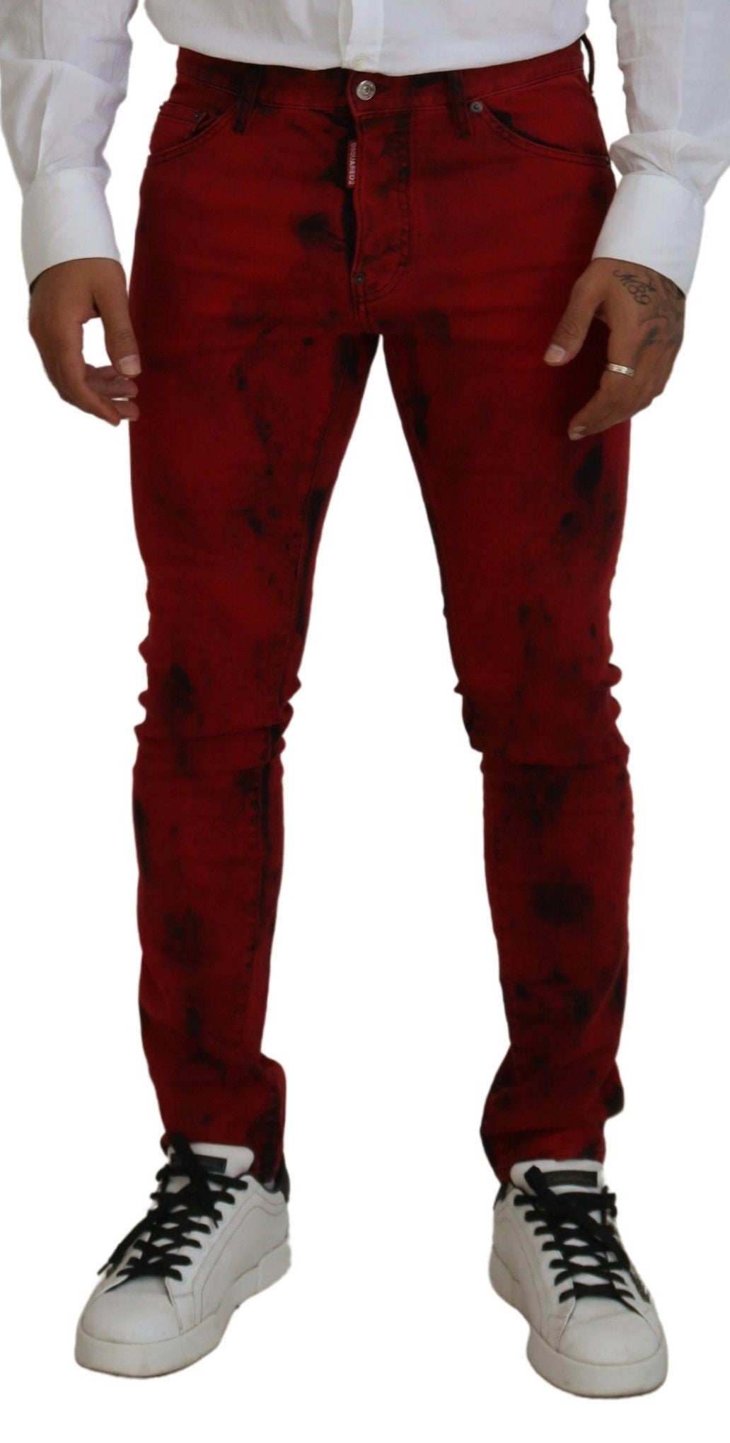 Dsquared² Red Cotton Tie Dye Skinny Casual Miesten Denim Farkut