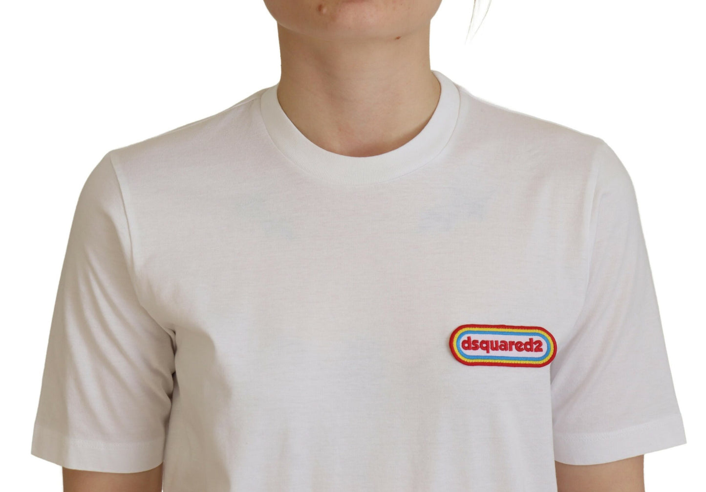Dsquared² White Logo Patch Crewneck lyhythihainen T-paita