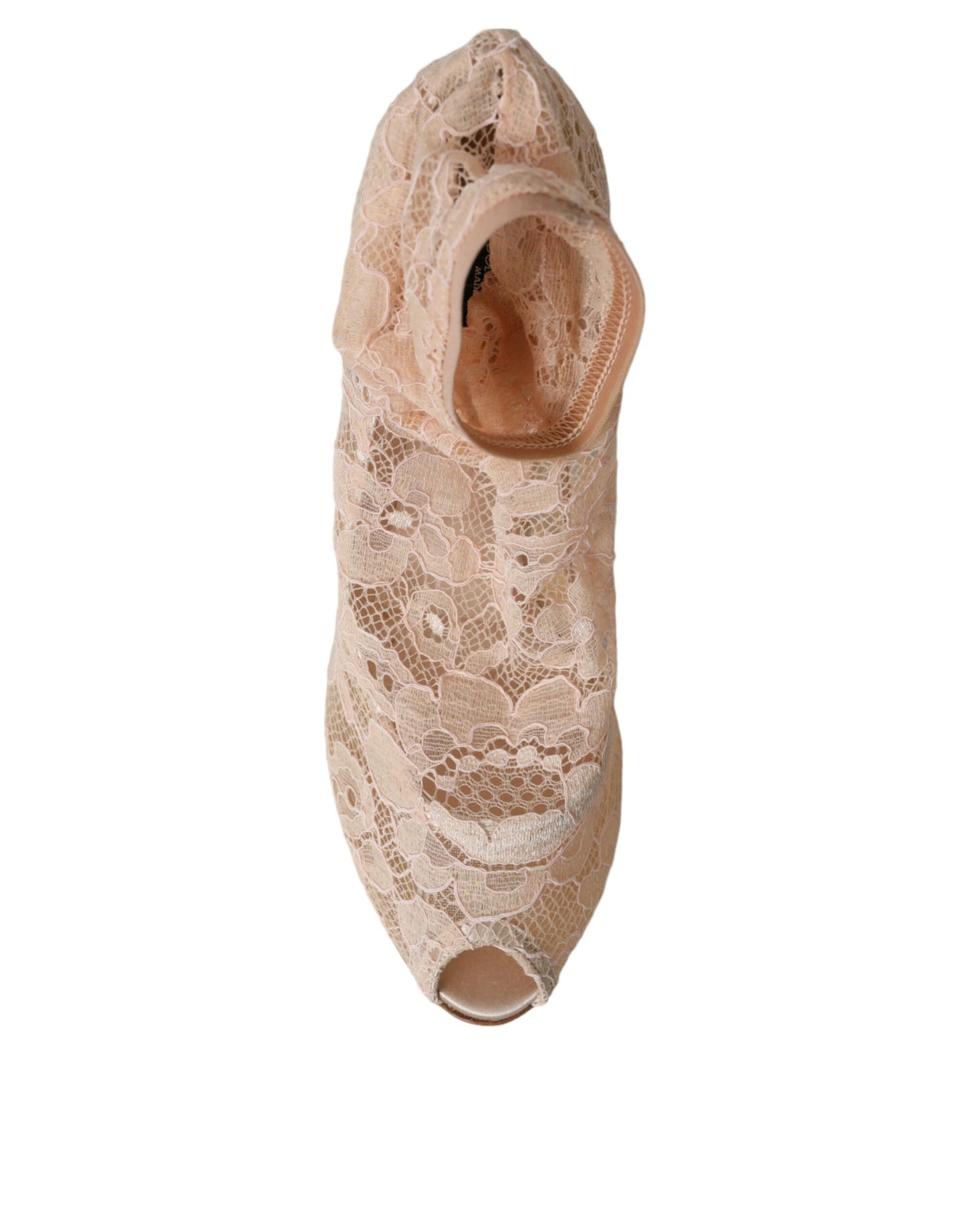 Dolce & Gabbana Beige Stretch Taormina Lace-Up Boots Shoes