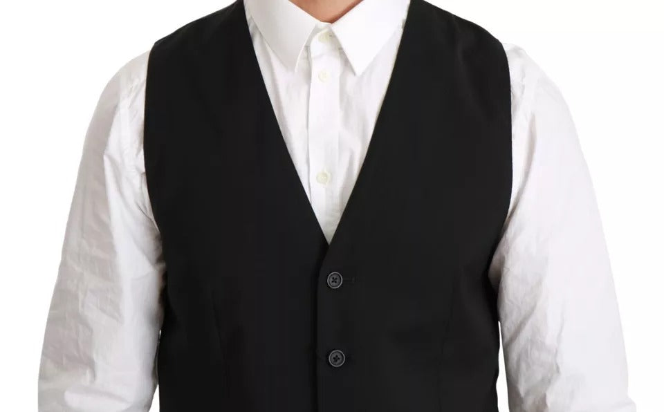 Dolce & Gabbana Black Wool Stretch Vest Formal Dress Vest