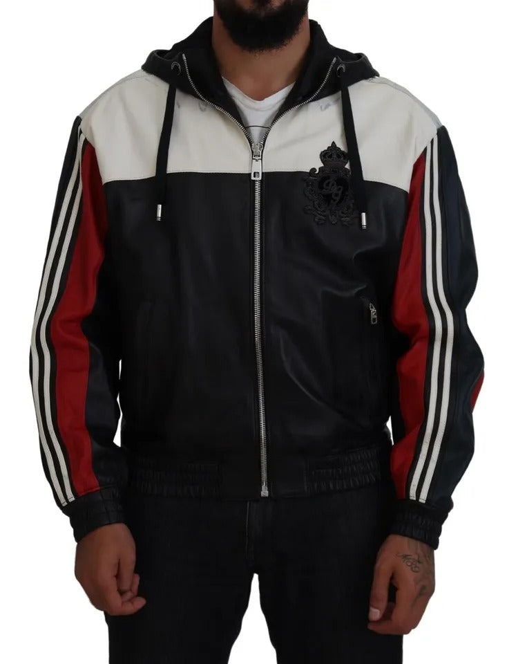 Dolce & Gabbana Black Leather Blouson -takki hupulla