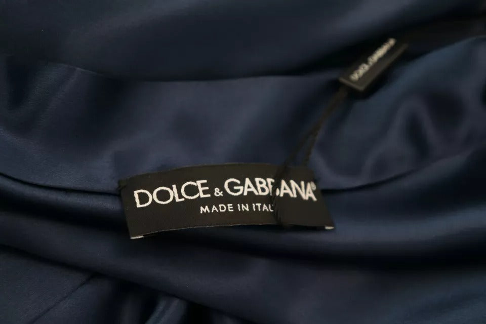 Dolce & Gabbana Blue Satin Silk Waist vyö kaapu takki