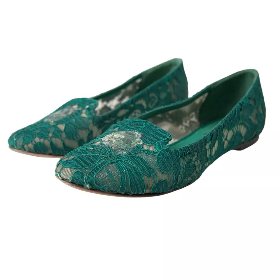 Dolce & Gabbana Green Taormina Lace Slip On Flats -kengät